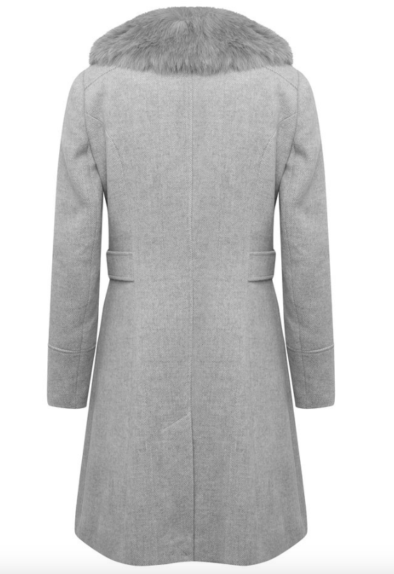 Women's Texture Grey Faux Fur Collar Wool-Blend Pea Coat